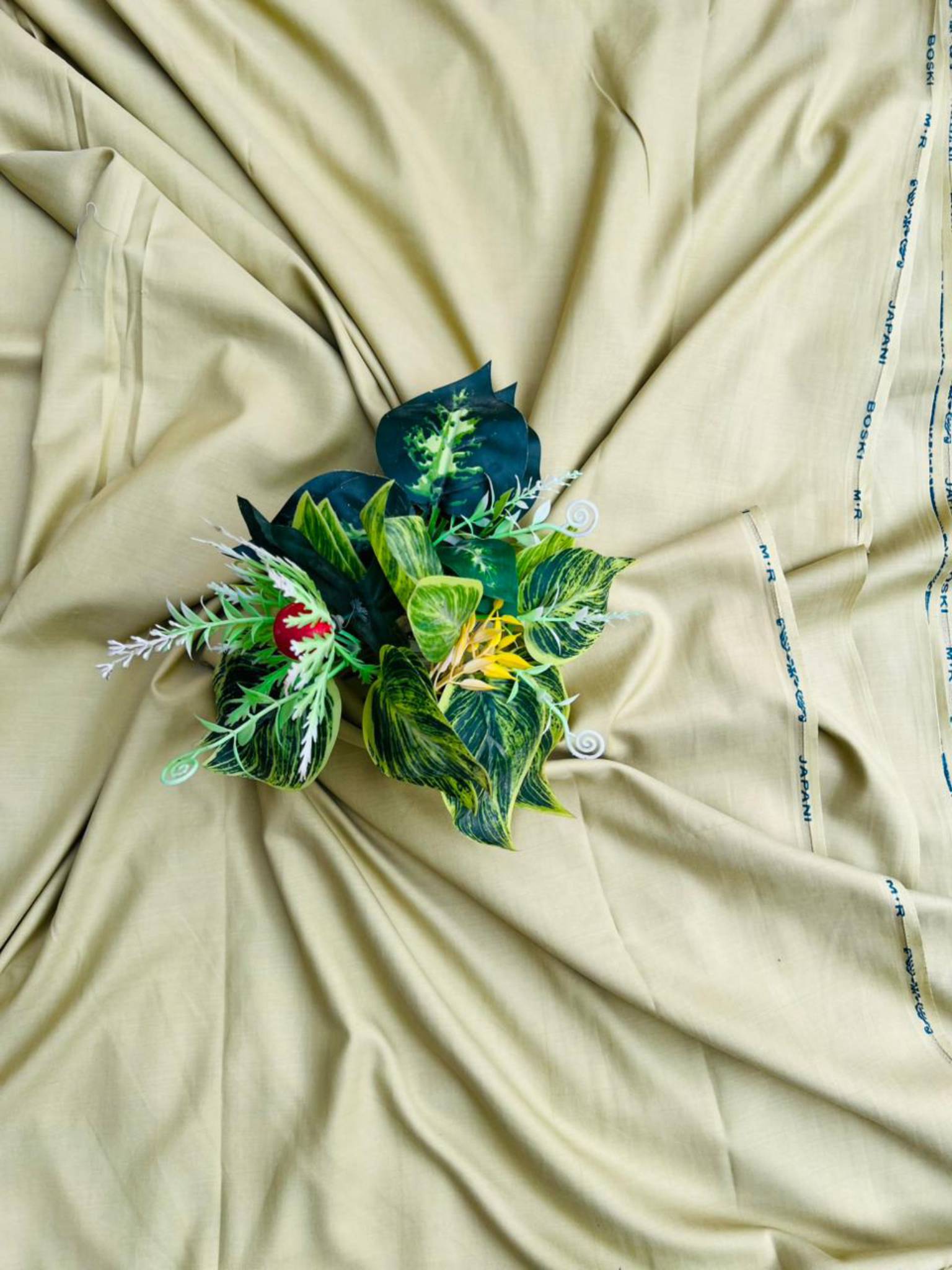 Primary Boski Unstitched Fabric in Subtle Olive Khaki – Men’s Japani Style Suiting